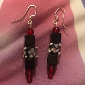 Red and Black Block Dangling Earrings